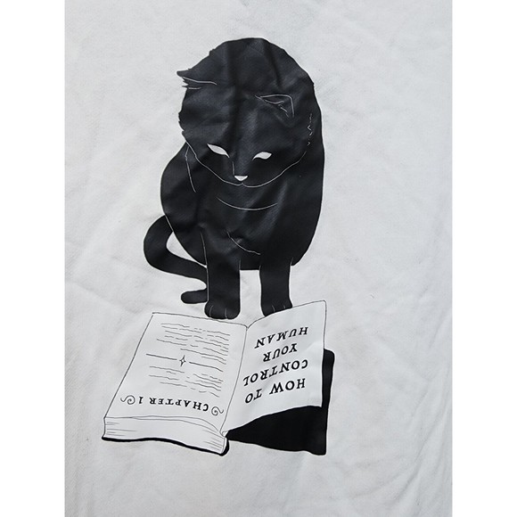 SheIn Tops - Black Cat White Top 'How To Control Your Human' NEW Medium Shein